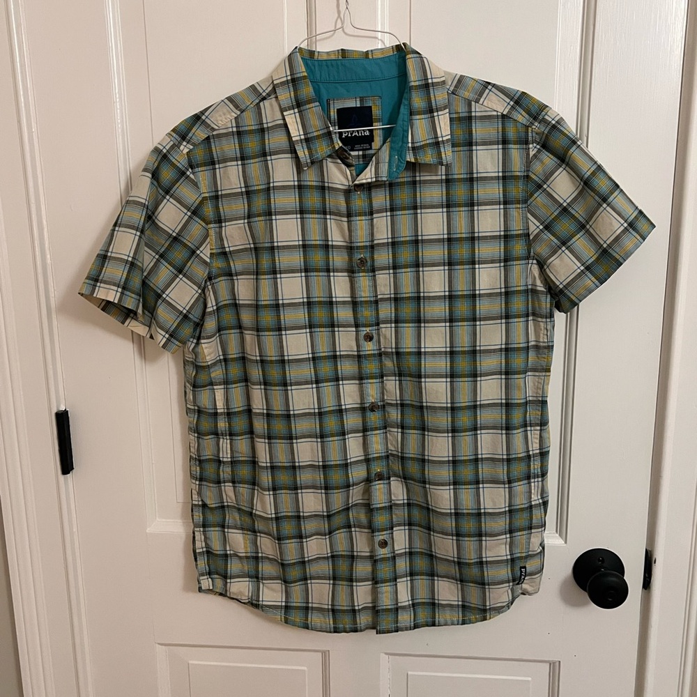 Men's PRANA blue/yellow plaid Button up